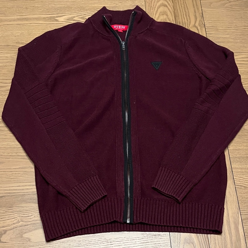 GUESS‎ Men's Deep Burgundy Zip-Up Sweater